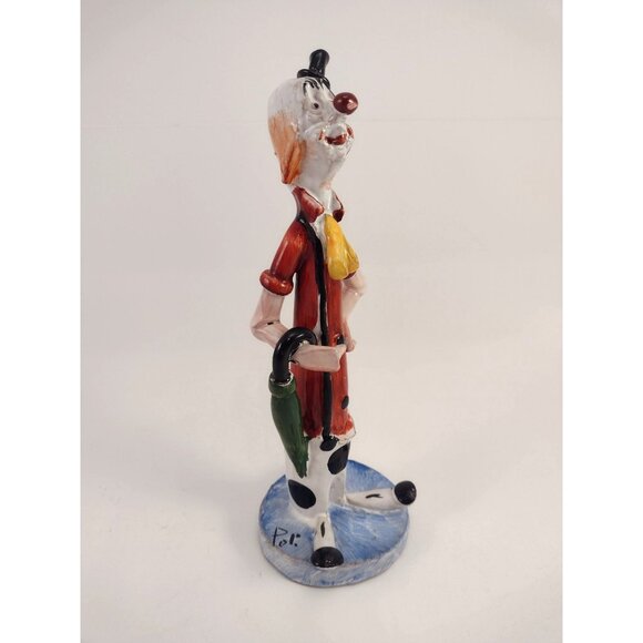 T P Ceramiche Poli Cesare Italian Clown Figurine Umbrella Vintage Signed - Picture 1 of 11